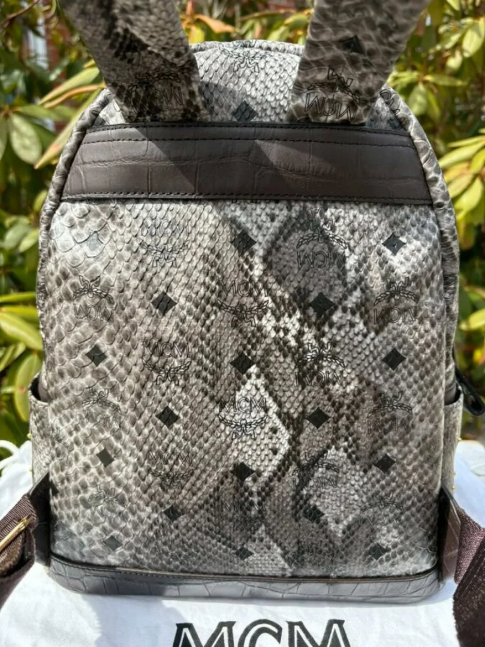 MCM Visetos Snakeskin Studded Leather Backpack - Picture 3 of 16